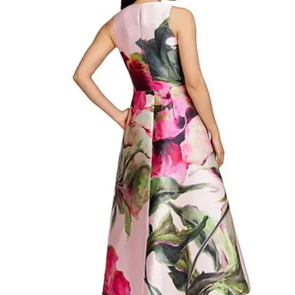 Kay Unger Blush Pink Regina Floral Mikado Midi Dress With Pockets